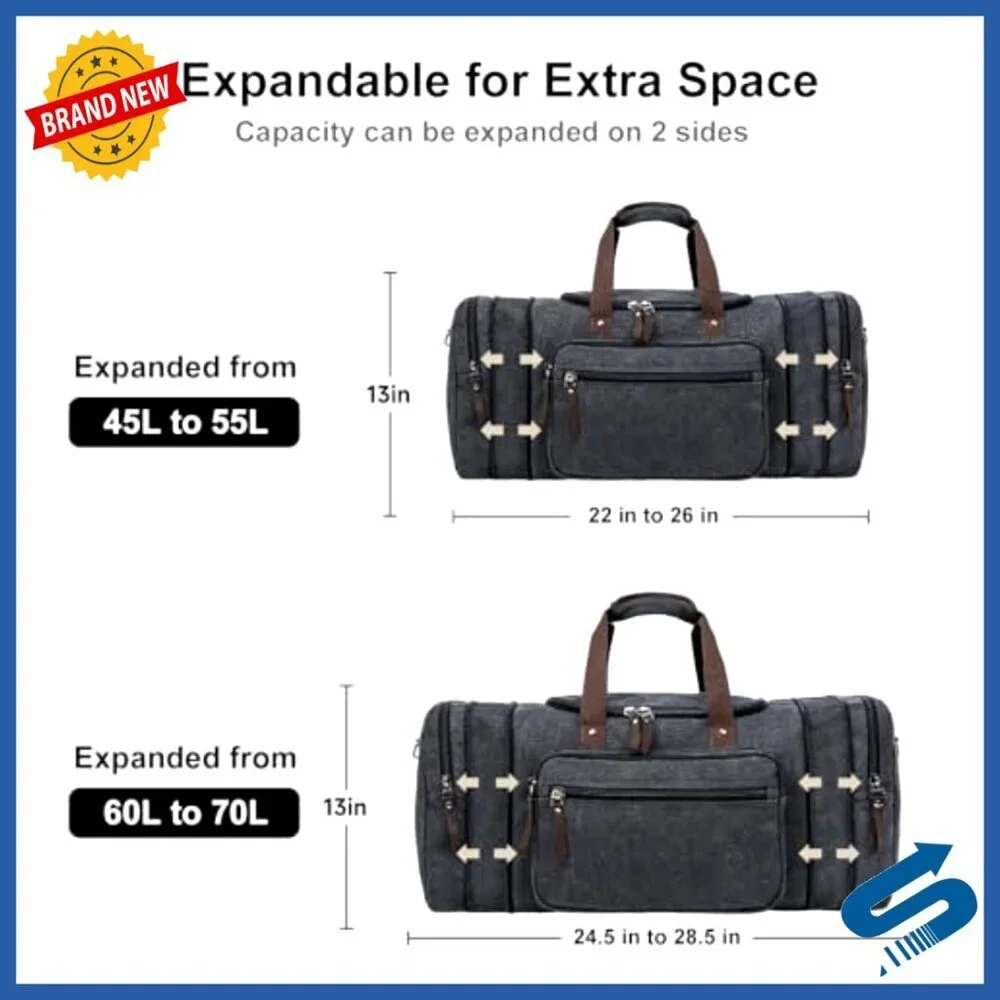 Canvas Expandable Travel Duffel Bag Weekender Overnight Gym Carry On
